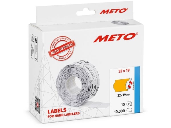 Prisetiket, Meto, Permanent 32x19mm neon orange, pakke a 10 stk