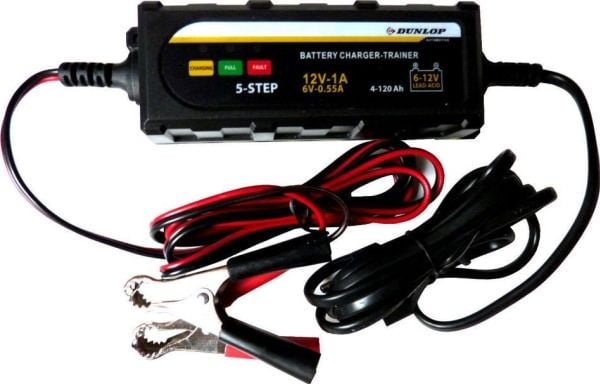 Dunlop automatisk 5-trinns batterilader for bilbatteri