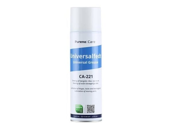 Universalfedt 500ml spray. Drivmiddel kulsyre Smøring af hængsler, låse, lejer og andre bevægelige dele.