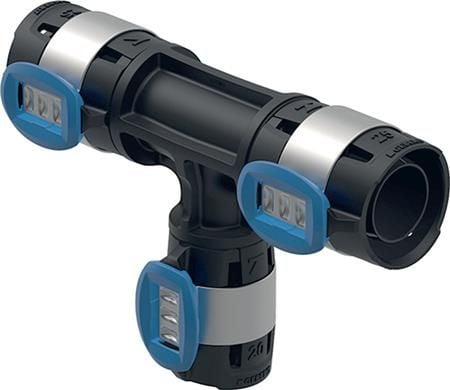 Geberit FlowFit T-stykke reduceret: PPSU, d=25mm, d1=20mm, d2=20mm