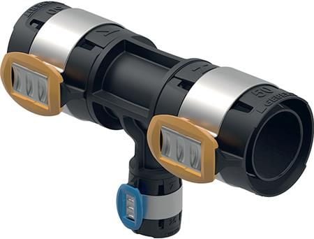 Geberit FlowFit T-stykke reduceret: PPSU, d=50mm, d1=25mm, d2=50mm