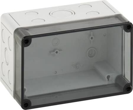 Montagekasse TK PS, polystyrol, KxBxD 254 x 180 x 165 mm, RAL7035 med transparent låg, IP66, tom, halogenfri, med udslagsblanketter