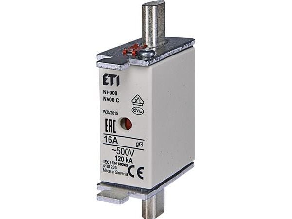 Sulake NH00 16A gG, 500V AC, katkaisukyky 120kA, standardi IEC 60269-1, IEC 60269-2. Tilan ilmaisimella - (3 kpl)