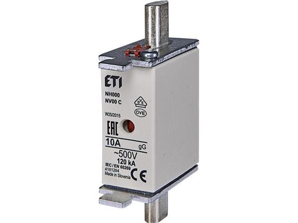 Sulake NH00 10A gG, 500V AC, katkaisukyky 120kA, standardi IEC 60269-1, IEC 60269-2. Tilan ilmaisimella - (3 kpl)