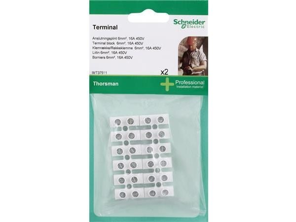 SCHNEIDER ELECTRIC Thorsman liitinlohko 2x6 napainen 4mm neutraali- Pussissa DIY:lle