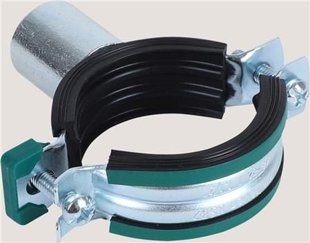 WALRAVEN KSB2 Triple Rørbøjle Ø108-115. 2-skrue elforzinket med Quicklås. Gevindmuffe M8/10/½". Støjreducerende sort og EPDM gummi