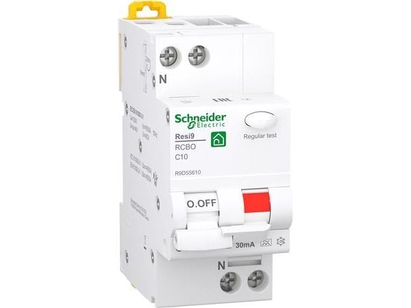 SCHNEIDER ELECTRIC Resi9 XP RCBO/yhdistelmäkatkaisija 1PN C ominaisuus 10A 6kA 30mA luokka A 36mm 36mm