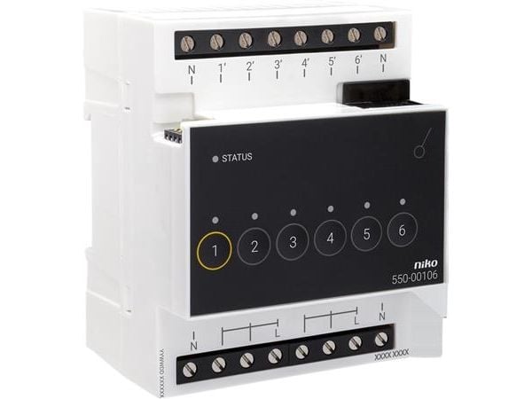 Relämodul för Niko Home Control för sex olika kretsar