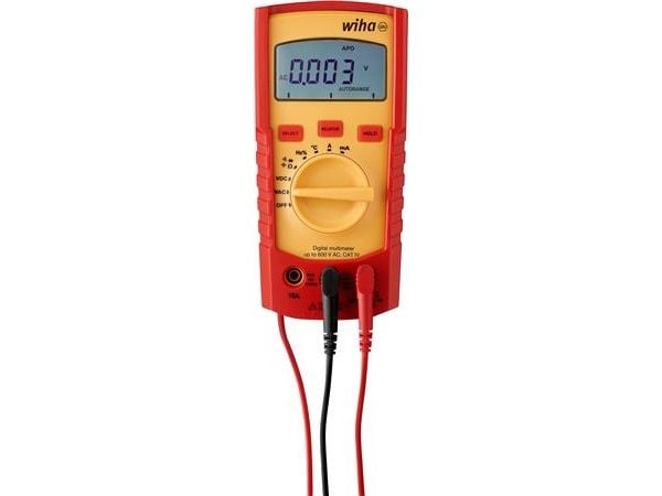 Wiha digitalt multimeter 45218 opp til 600 V AC CAT IV måleinstrument (rød/gul)