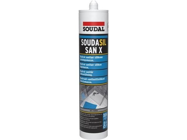 Soudal sanitetssilikone 300ml - Soudasil SANX grå, mukresistentti. UV-bestandig, 25% elastisk