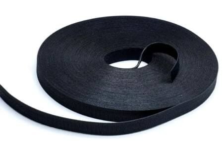 Velcrobånd sort i rulle, 19 mm bred, længde 22,5 meter. Genanvendelige