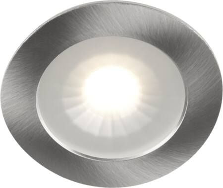 LED-Minidownlight 1202 12V børstet stål 3000K, 300lm, 70°, 4,3W, 12V AC/DC, IP44. Hurtigklemmer i bagstykket PROFESSIONEL