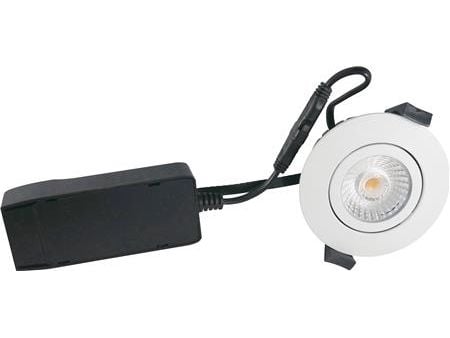 NORDTRONIC Low Profile ECO LED 6W 220-240V 440 lumen 3000K CRI>90 kipvinkel 36° IP54, Mat Hvid, Rund