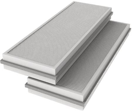 SYSTEMAIR Panelfilter, sæt i filterklasse F7/M5 til VSR500. Tilluft F7 (ePM1 60%) 487x288x24 mm og fraluft M5 (ePM10 50%) 487x243x24 mm.