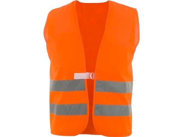Flourecerende orange vest Onesize i 100 % polyester med 2 refleksstriber á 5 cm