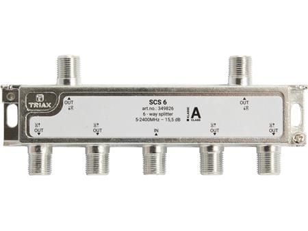 Triax SCS 6, Kaapelin jakaja, 75 O, 5 - 2400 MHz, Hopea, Valkoinen, Naaras/naaras, 16,5 dB