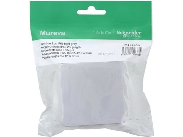 SCHNEIDER ELECTRIC Liitäntärasia Mureva IP65 vaaleanharmaa RAL7035 koko=87x87x42 - Pussissa DIY:lle