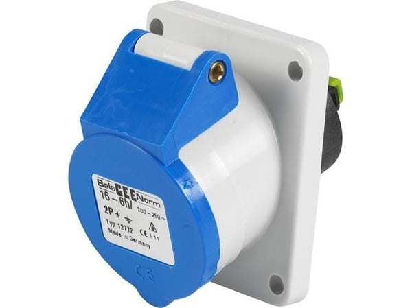 BALS CEE stikdåse indbygningH6 230V 16A 3 polet blåskrå 20°, fläns 74x62 mm, Quick Connect®IP44, polyamid