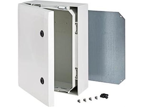 FIBOX Seinäkaappi ARCA, polykarbonaatti, harmaa ovi, 2 lukitusta, sarana pitkällä sivulla, KxSxK, 400x300x210mm, asennuslevyllä varustettuna