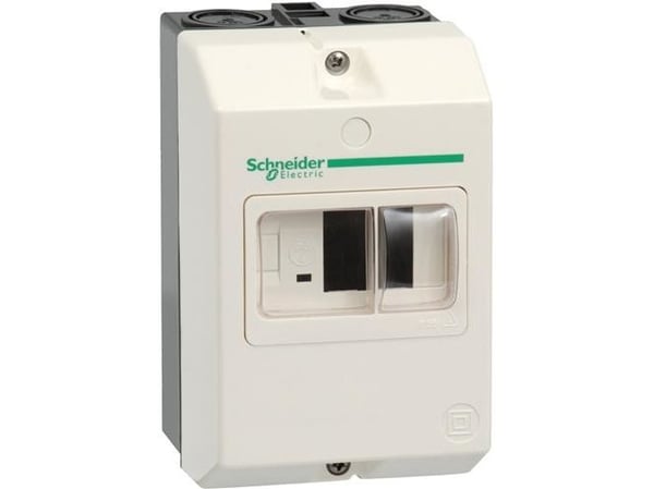 SCHNEIDER ELECTRIC Seinäasennusrasia GV2M IP 55, jossa on läpivienti maadoitusliittimellä, 2 kpl M20/M25-kolhuja ylä- ja alakautta esiliitäntää varten