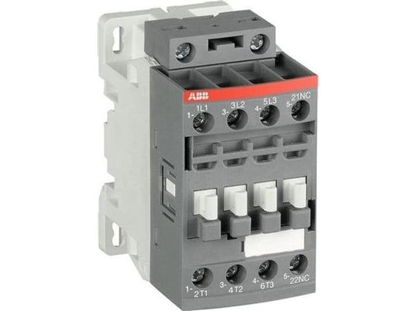 ABB-kontaktori 4KW, 400V AC, 9A AC3, 3-napainen, ohjausjännite 100-250V AC/DC apukosketin 1NC