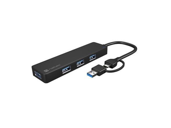 Natec USB HUB USB-C 3.0 NATEC MAYFLY 4-LIITÄNTÄ MUSTA + USB-A-SOVITIN
