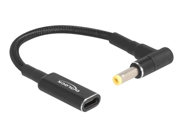 Delock - Strømadapter - 24 pin USB-C (hunn) til 4,8 x 1,7 mm DC-jakk (hann) vinklet - 19.5 V - 3 A - 15 cm - svart