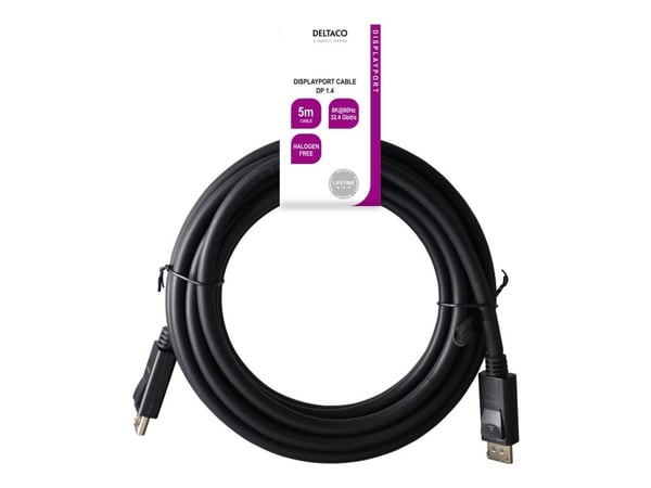 DELTACO - DisplayPort-kabel - DisplayPort (hann) til DisplayPort (hann) - DisplayPort 1.4 - 5 m - halogenfri, 8 K 60 Hz (7680 x 4320) støtte - svart