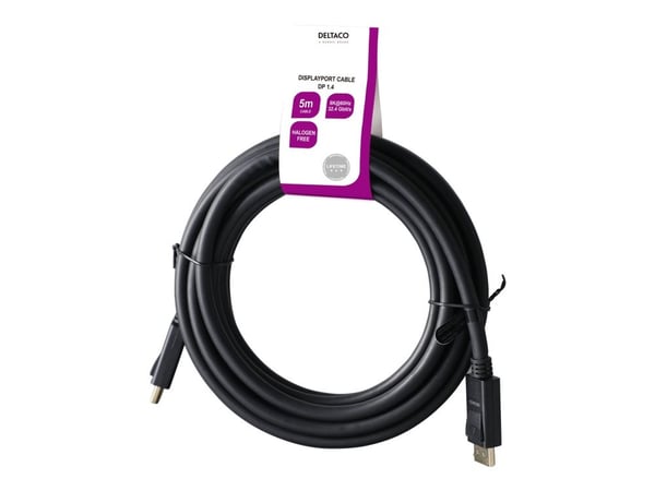 DELTACO - DisplayPort-kabel - DisplayPort (hann) til DisplayPort (hann) - DisplayPort 1.4 - 5 m - halogenfri, 8 K 60 Hz (7680 x 4320) støtte - svart