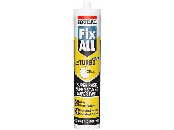 Soudal montagelim 290ml - Fix all turbo sort høj slutstyrke 380 T/m² & hurtig hærdning