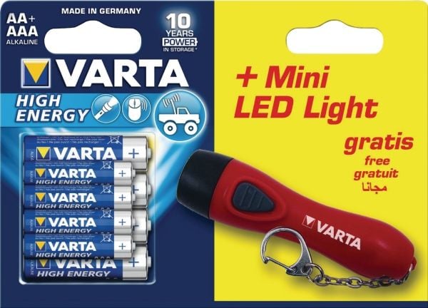 Varta High Energy, Engangsbatteri, AA, Alkalinsk, 1,5 V, 8 stykker, Blå, Metallisk