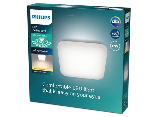 Philips Funktionell Mauve taklampa 17 W kvadratisk, LED, 1700 LM, IP20, Vit
