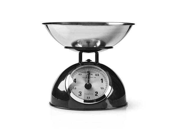 Nedis KASC110BK, Mekanisk kjøkkenvekt, 5 kg, 25 g, Sort, Rustfritt stål, Rustfritt stål, Stål, Benkeplate