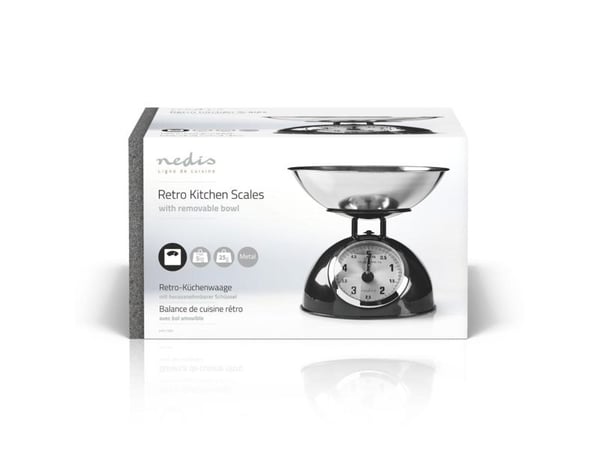 Nedis KASC110BK, Mekanisk kjøkkenvekt, 5 kg, 25 g, Sort, Rustfritt stål, Rustfritt stål, Stål, Benkeplate
