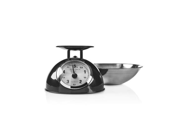 Nedis KASC110BK, Mekanisk kjøkkenvekt, 5 kg, 25 g, Sort, Rustfritt stål, Rustfritt stål, Stål, Benkeplate