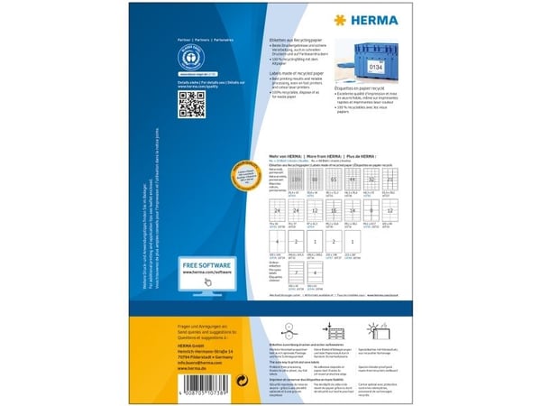 HERMA 10738, Hvit, Selvklebende skriveretikett, Utstanset etikett, Papir, Laser/Blekkskriver, Permanent