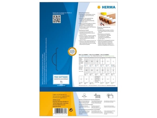 HERMA 10774, Hvit, Selvklebende skriveretikett, Utstanset etikett, Papir, Laser, Permanent