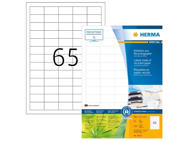 HERMA 10725, Vit, Självhäftande skrivaretikett, Stansad etikett, papper, Laser/bläckstråleskrivare, Permanent
