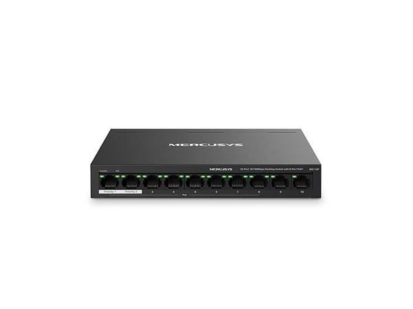Mercusys MS110P, Håndtert, Fast Ethernet (10/100), Full tosidig, Strøm over Ethernet (PoE), Kan monteres på vegg