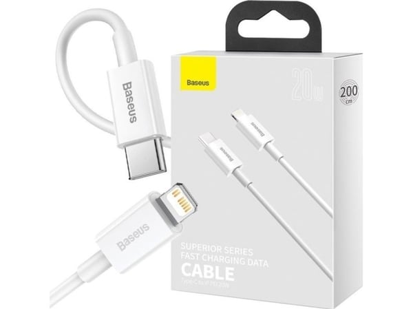 Baseus Superior USB-C til Lightning-kabel 20 W PD 2 m - hvit