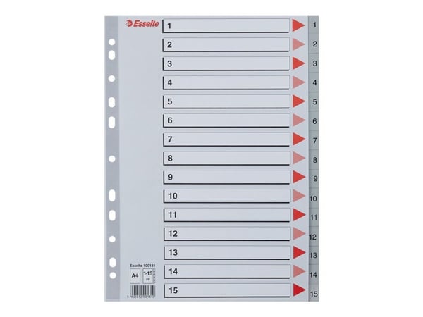 Esselte - Inndeler - fortrykt: 1-15 - for A4 (210 x 297 mm) - med fliker - grå