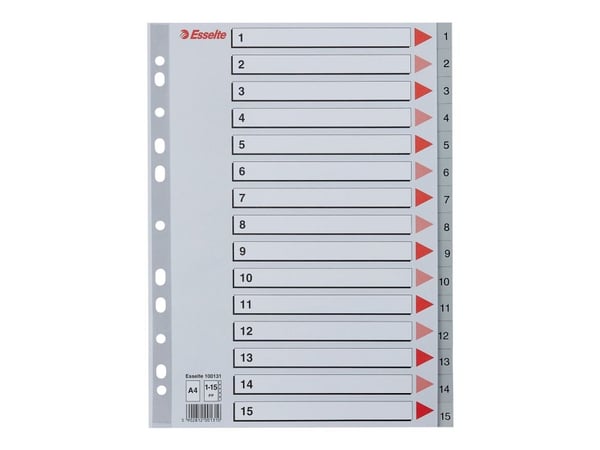 Esselte - Inndeler - fortrykt: 1-15 - for A4 (210 x 297 mm) - med fliker - grå