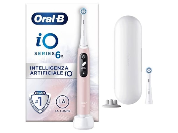 Oral-B iO 6S, Voksen, Vibrerende tannbørste, Daglig stell, Grundig rens, Gum omsorg, Sensitiv / Myk, Whitening, Rosa, Hvit, 2 min, Rosa, Hvit