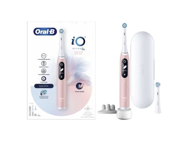 Oral-B iO 6S, Voksen, Vibrerende tannbørste, Daglig stell, Grundig rens, Gum omsorg, Sensitiv / Myk, Whitening, Rosa, Hvit, 2 min, Rosa, Hvit