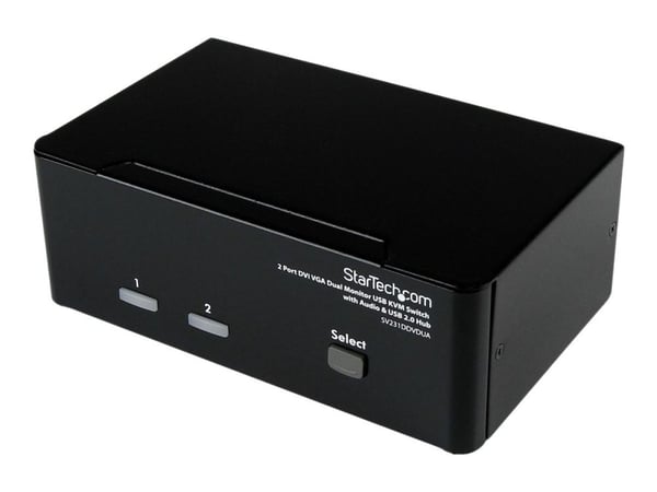 StarTech.com DVI VGA KVM-switch för dubbla skärmar USB med 2 portar, audio & USB 2.0-hubb - Omkopplare för tangentbord/video/mus/ljud/USB - 2 x KVM...