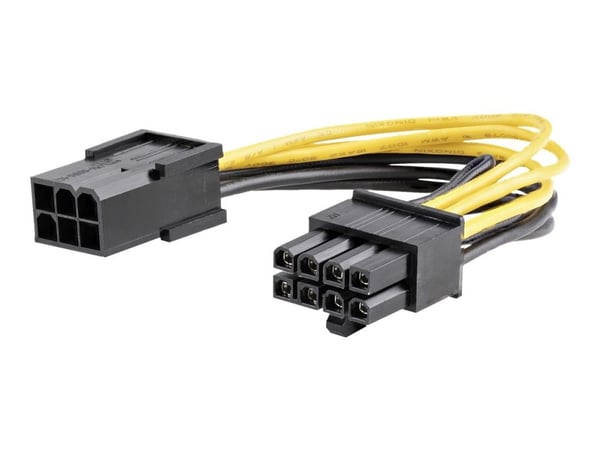 StarTech PCI Express 6 pin to 8 pin Power Adapter Cable - Strømadapter - 6-pins PCIe-strøm (hunn) til 8-pins PCIe-strøm (hann) - 15.5 cm - gul - fo...