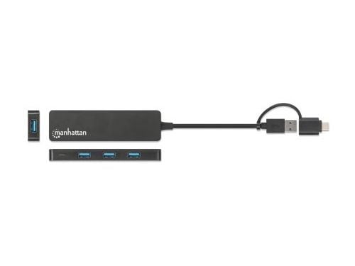 Manhattan 180863, USB 3.2 Gen 1 (3.1 Gen 1) Type-A + Type-C, USB 3.2 Gen 1 (3.1 Gen 1) Type-A, 5000 Mbit/s, Svart, Akrylonitril-butadien-styren (AB...