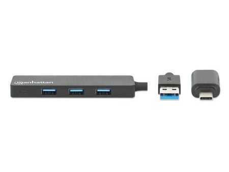 Manhattan 180863, USB 3.2 Gen 1 (3.1 Gen 1) Type-A + Type-C, USB 3.2 Gen 1 (3.1 Gen 1) Type-A, 5000 Mbit/s, Svart, Akrylonitril-butadien-styren (AB...