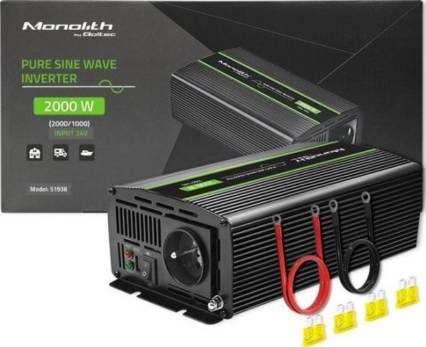 Qoltec Monolith spenningsomformer | 1000W | 2000W | 24V til 230V | Ren sinus