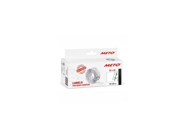 Prisetiket, Meto, Non.Perm. 29x28mm hvid, pakke a 5 stk